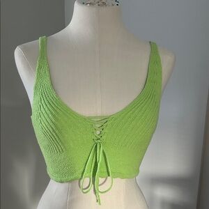 Zara Lime Lace-Up Knit Tank Top